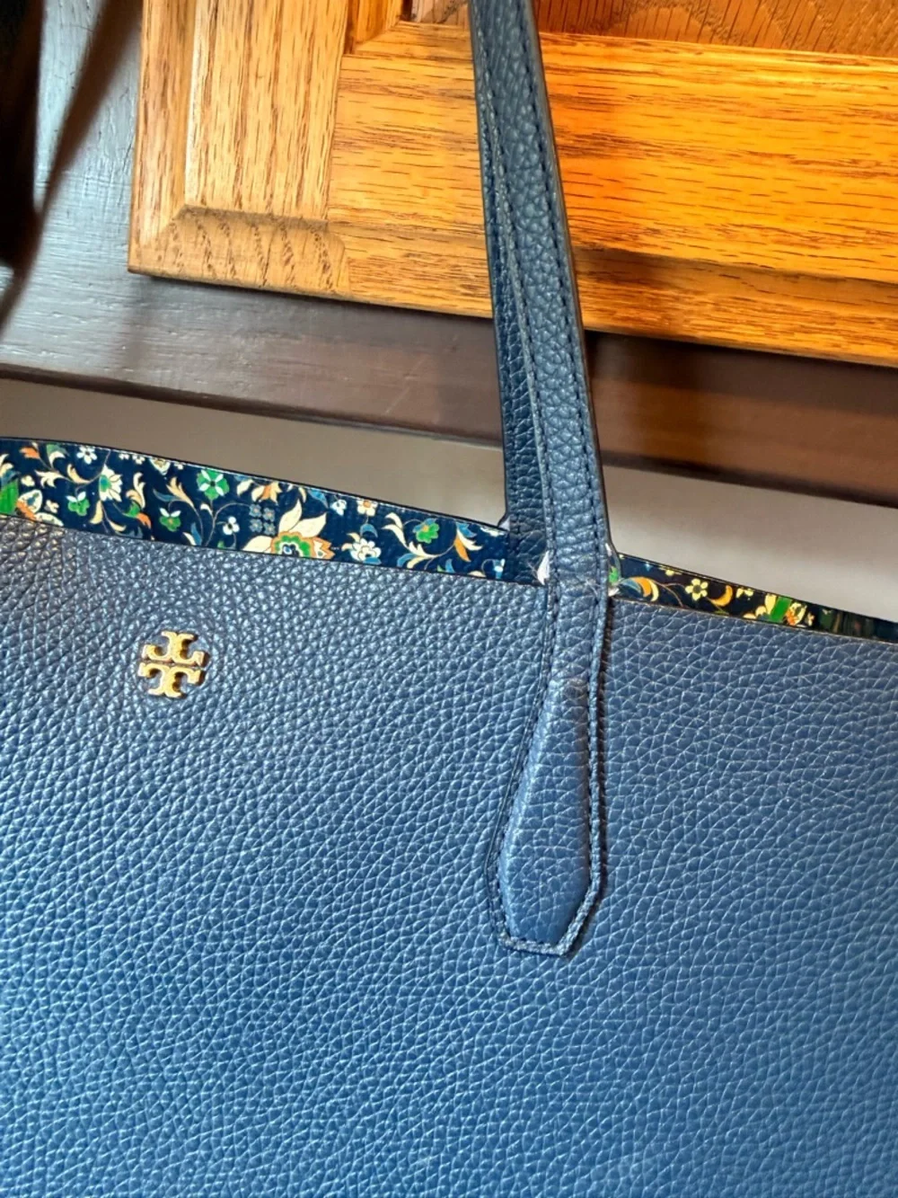 Tory Burch Navy Pebbled Leather Tote